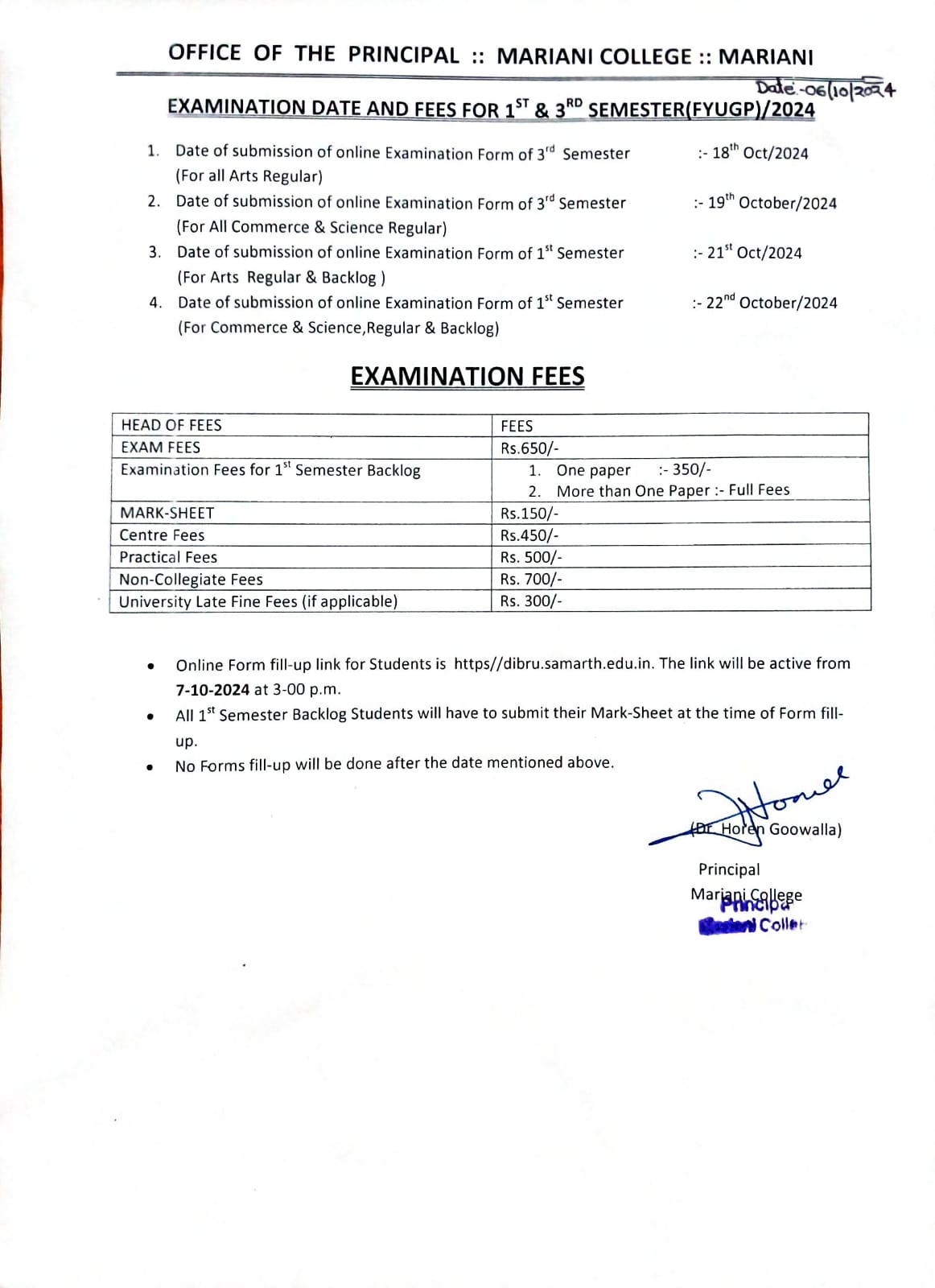 Examination Notice