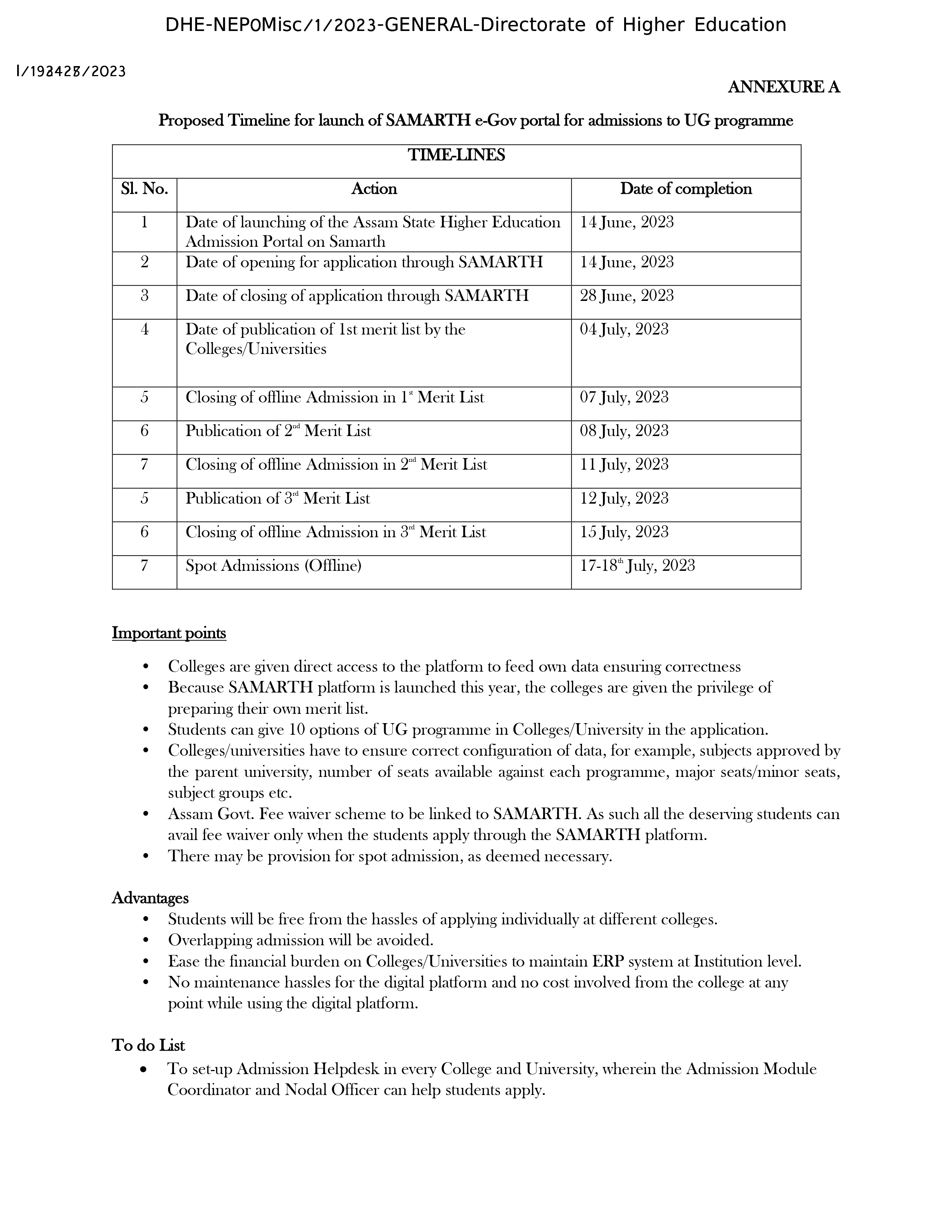 Notification on uniform time lines for Admission page 0002