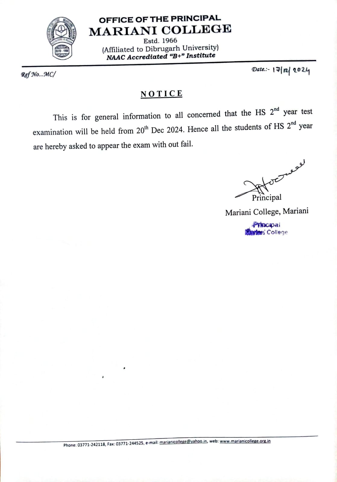 notice 2nd year test