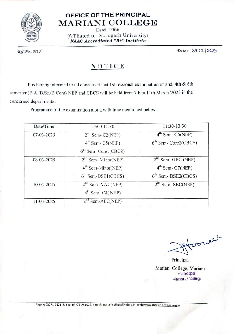 sessional exam notice